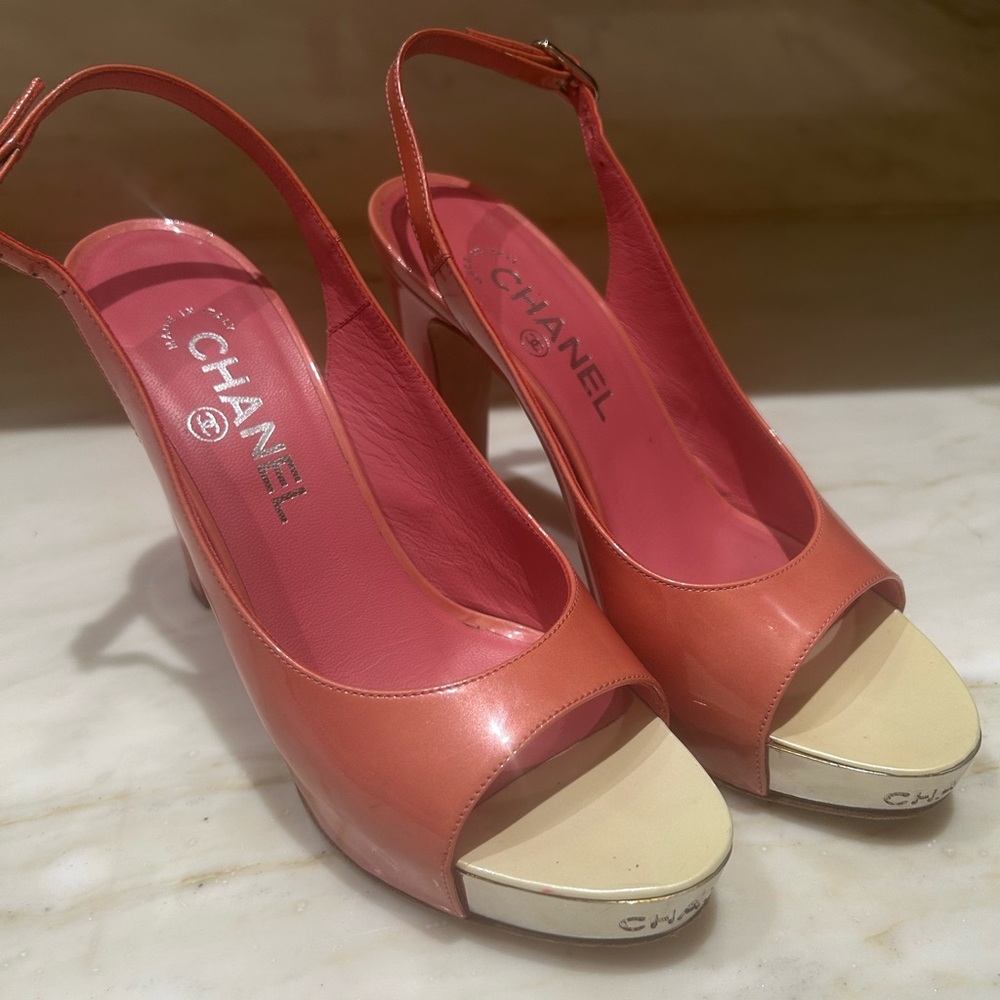 Chanel Women's Pink Peep Toe Slingback Heels